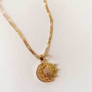 celestial sunshine • sun + moon dainty gold filled necklace by terra moon